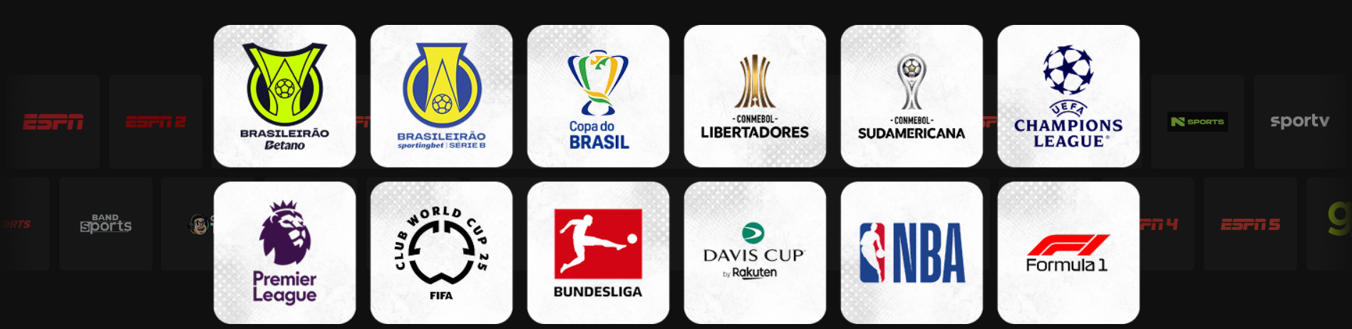 Campeonatos e canais de esporte disponíveis